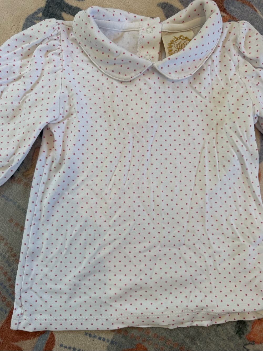 White & Pink Polka Dot Peter Pan Collar Long-Sleeve Top - Kids